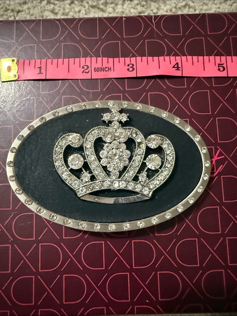 Buckle Black Oval Belt Buckle with Silver Rhinestone Crown Accent